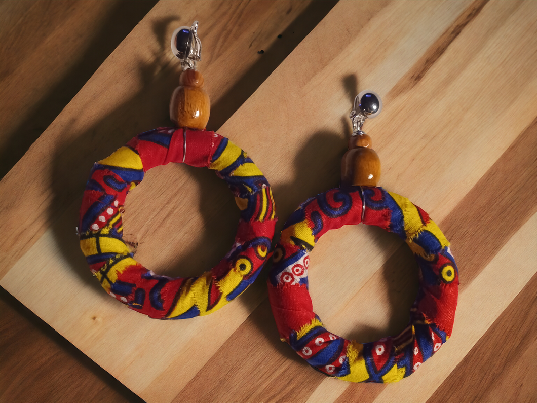 Handmade Clip on Ankara Hoops