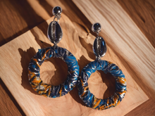 Load image into Gallery viewer, Handmade Clip on Ankara Hoops
