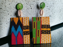 Load image into Gallery viewer, Handmade Ankara and wood clip on earrings
