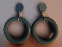 Load image into Gallery viewer, Handmade chunky wooden clip on hoops
