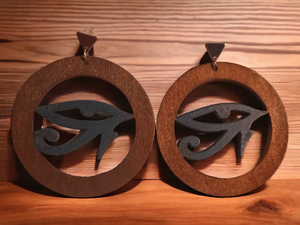 Wooden eye of horus earrings