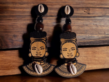 Load image into Gallery viewer, Handmade Afrocentric Design Wooden Clip on Earrings
