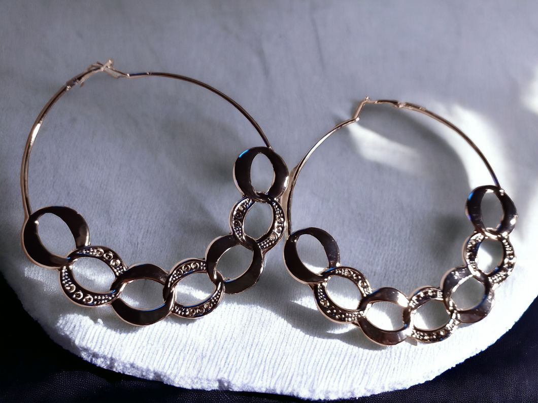 Large fulani chain design hoops Silver