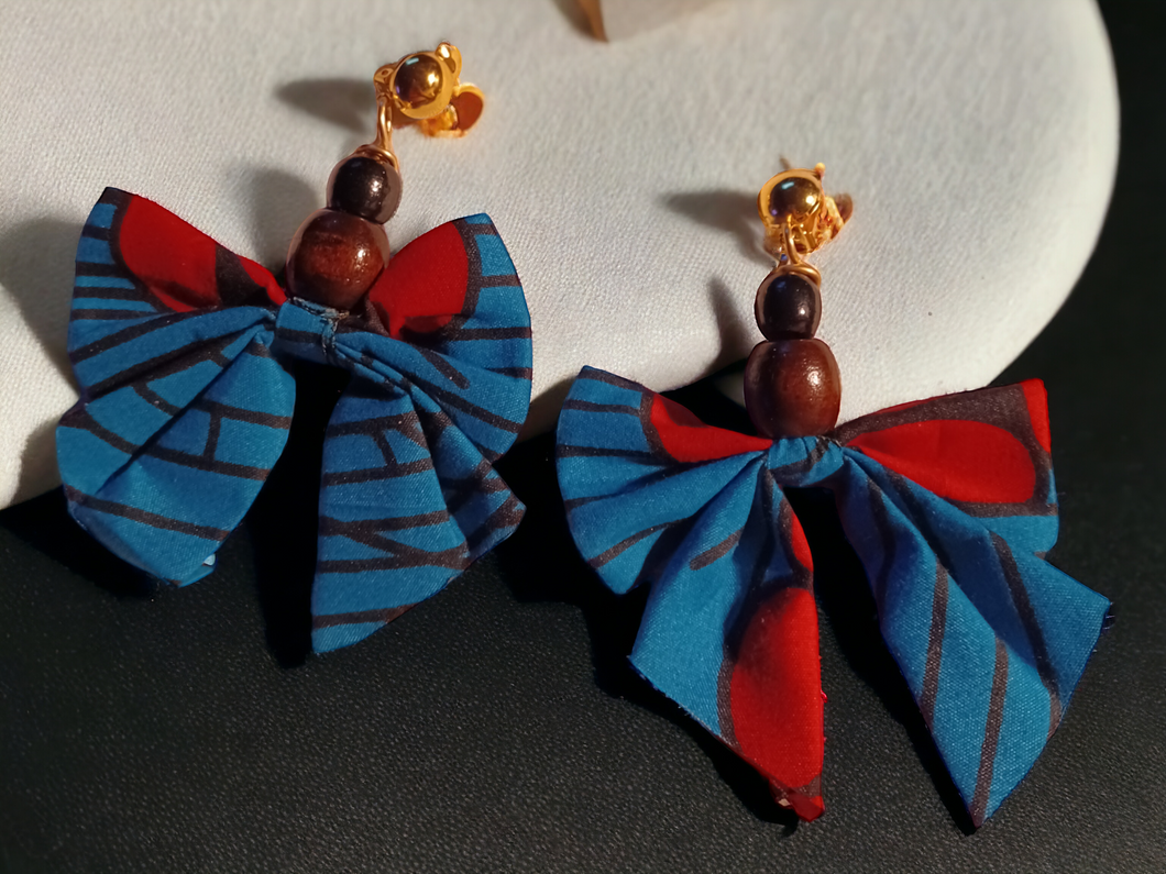 Large Ankara Fabric bow Clip on earrings