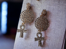 Load image into Gallery viewer, Handmade Clip on rhinestone ankh earrings
