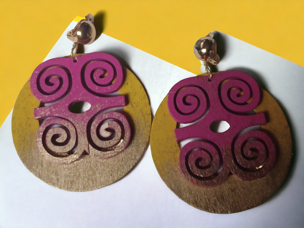 Handmade adinkra symbol clip on earrings