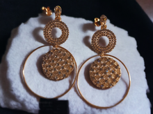 Load image into Gallery viewer, Gold metal rhinestone clip on hoops
