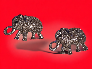 Rhinestone Lucky Elephant Clip On studs