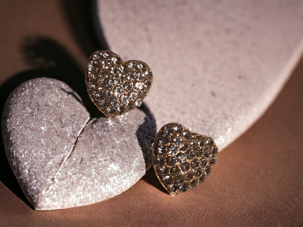 Clip on Rhinestone Cluster Heart Stud Earrings