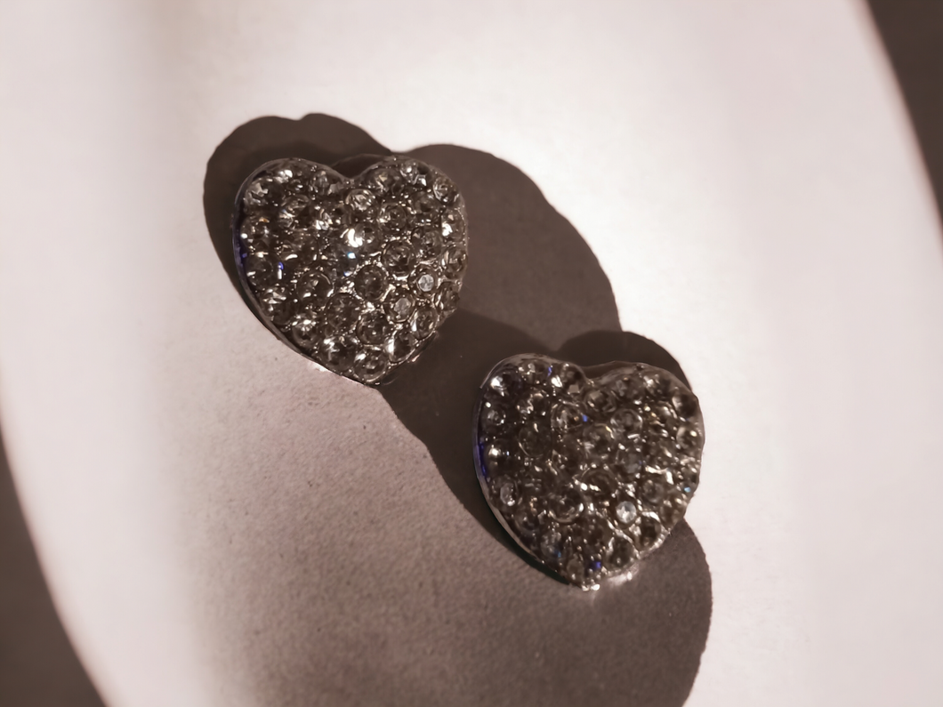 Clip on Rhinestone Cluster Heart Stud Earrings