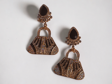 Load image into Gallery viewer, Handmade rhinestone purse design Clip on earrings

