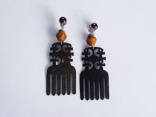 Load image into Gallery viewer, Handmade Clip on ankh afro pick earrings
