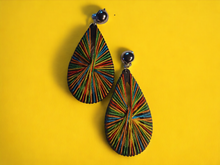 Load image into Gallery viewer, Handmade colorful silk thread and wood Mondrian clip on earrings
