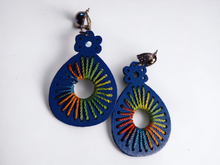 Load image into Gallery viewer, Handmade colorful silk thread and wood Mondrian clip on earrings
