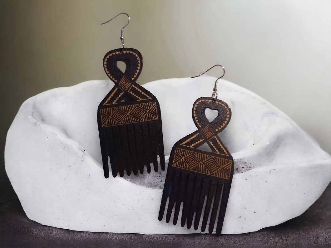 Adinkra symbol Afro pick Earrings