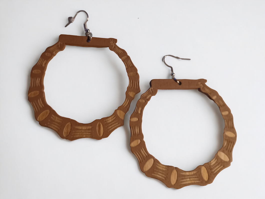 Large and Chunky Wooden Bamboo Earrings light brown