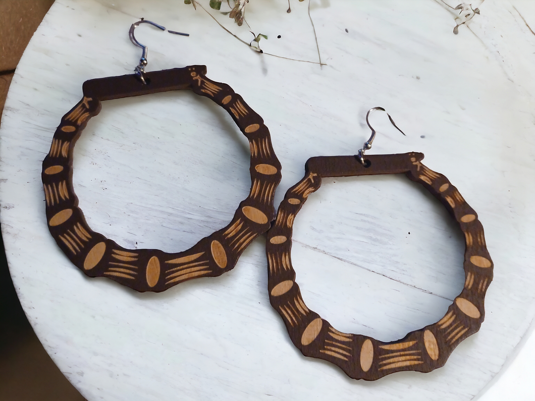 Dark brown Large and Chunky Wooden Bamboo Earrings light brown