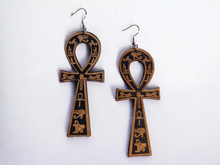 Load image into Gallery viewer, Hieroglyphics Ankh wooden earrings
