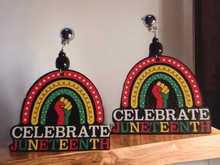 Load image into Gallery viewer, Clip on Wooden Juneteenth earrings
