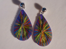 Load image into Gallery viewer, Handmade colorful silk thread and wood Mondrian clip on earrings
