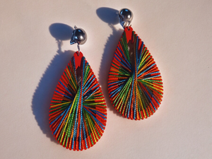 Handmade colorful silk thread and wood Mondrian clip on earrings