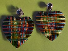 Load image into Gallery viewer, Handmade colorful silk thread and wood Mondrian clip on earrings
