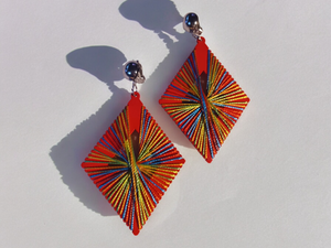 Handmade colorful silk thread and wood Mondrian clip on earrings