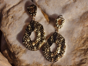 Hammered metal clip on Abstract hoops