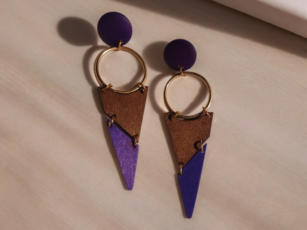 Abstract minimalist clip on wood earrings