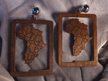 Load image into Gallery viewer, Large afrocentric Africa wooden earrings
