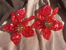 Load image into Gallery viewer, Large abstact acrylic flower clip on earrings
