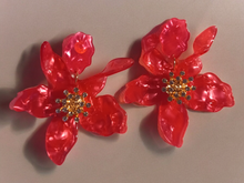 Load image into Gallery viewer, Large abstact acrylic flower clip on earrings
