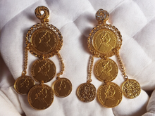 Load image into Gallery viewer, Large exotic coin charm clip on earrings
