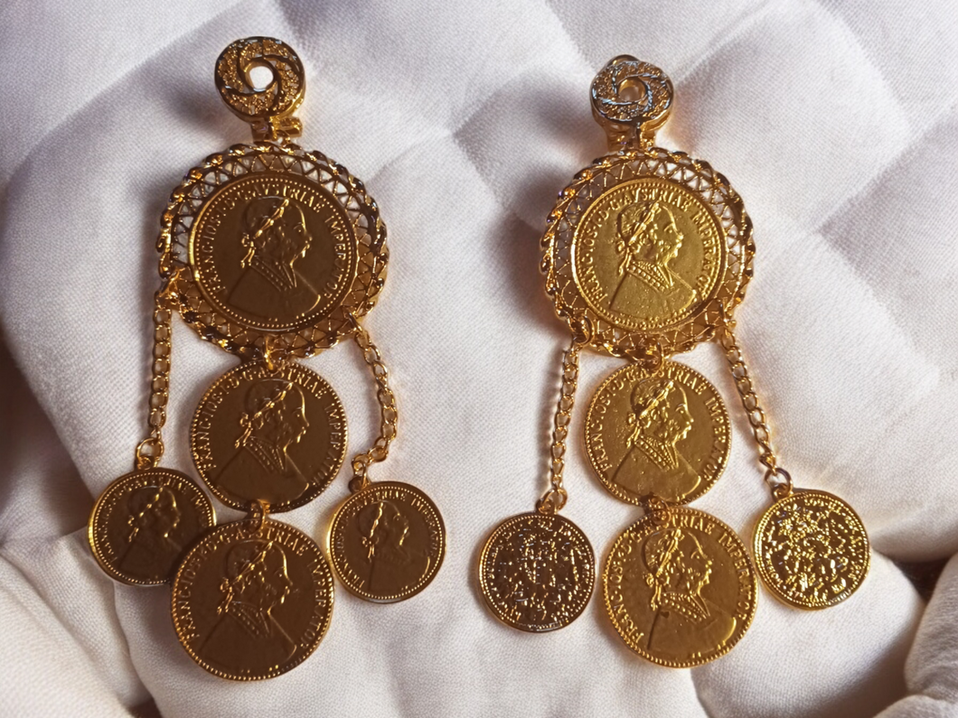 Large exotic coin charm earrings