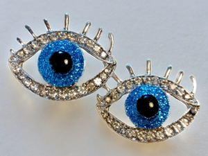 Rhinestone Evil Eye Clip on Stud Earrings silver