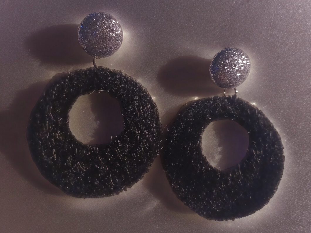 Small black faux fur clip on hoops