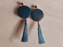 Load image into Gallery viewer, Handmade wood and tassel boho clip on earrings
