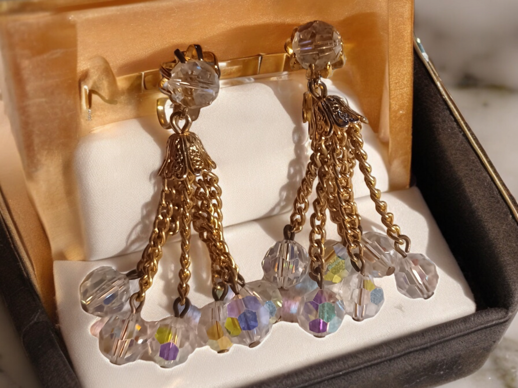 Vintage crystal and chain clip on earrings