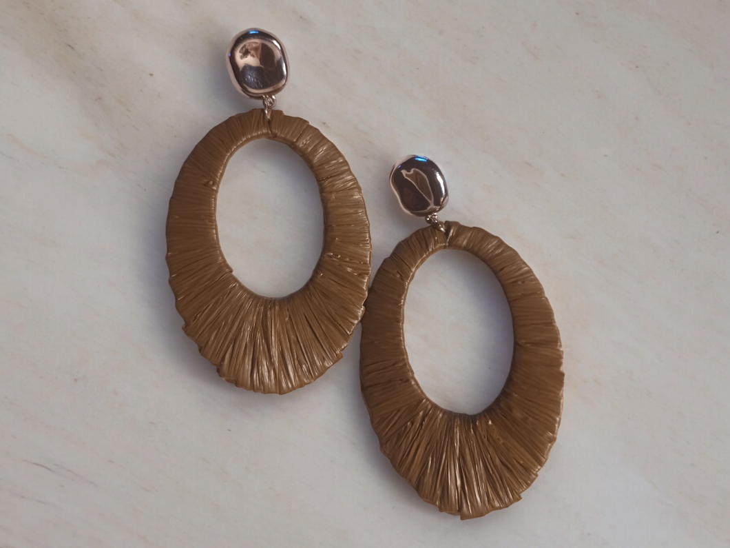 Handmade raffia clip on hoops