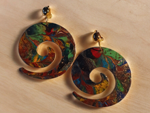 Load image into Gallery viewer, Abstract Handpainted Design Wooden Clip on Earrings
