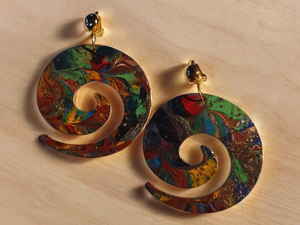 Abstract Handpainted Design Wooden Clip on Earrings