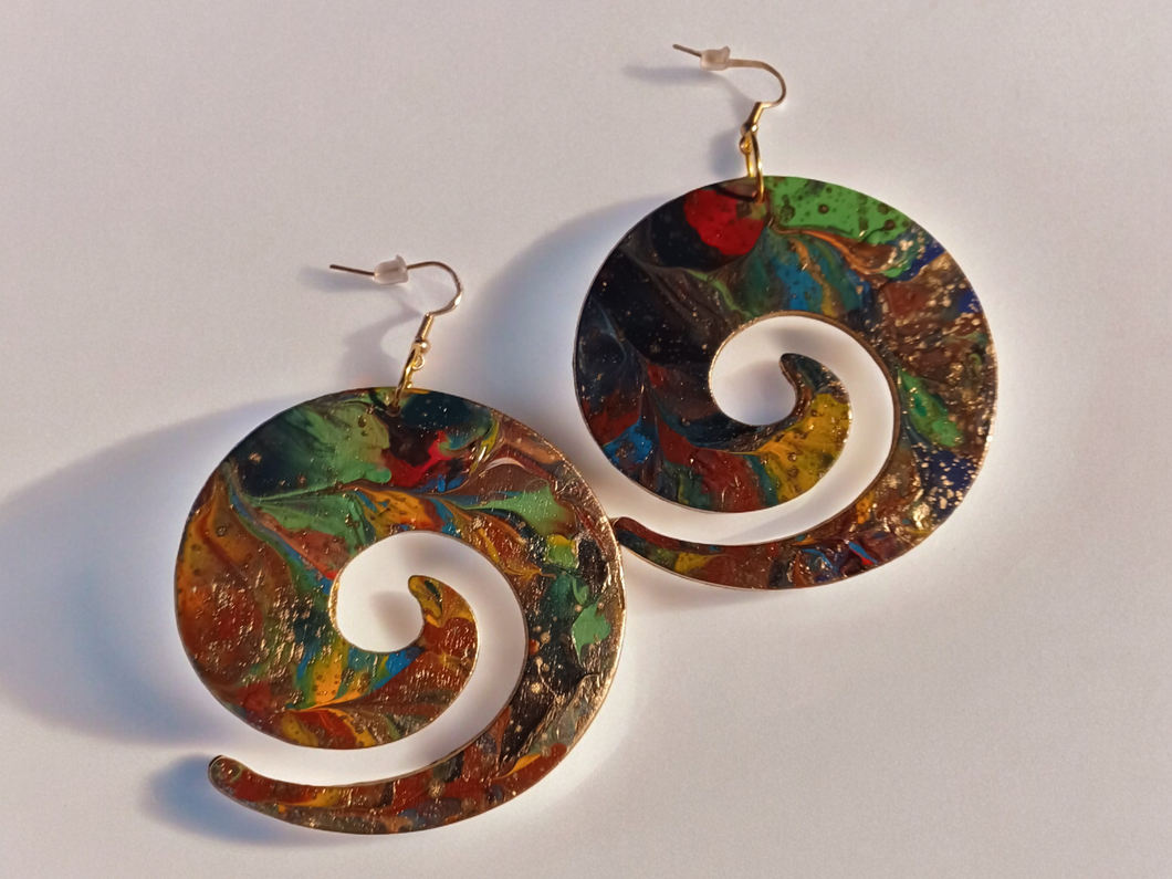 Abstract Handpainted Wooden Earrings