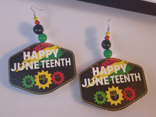 Load image into Gallery viewer, Handmade Wooden Juneteenth Earrings
