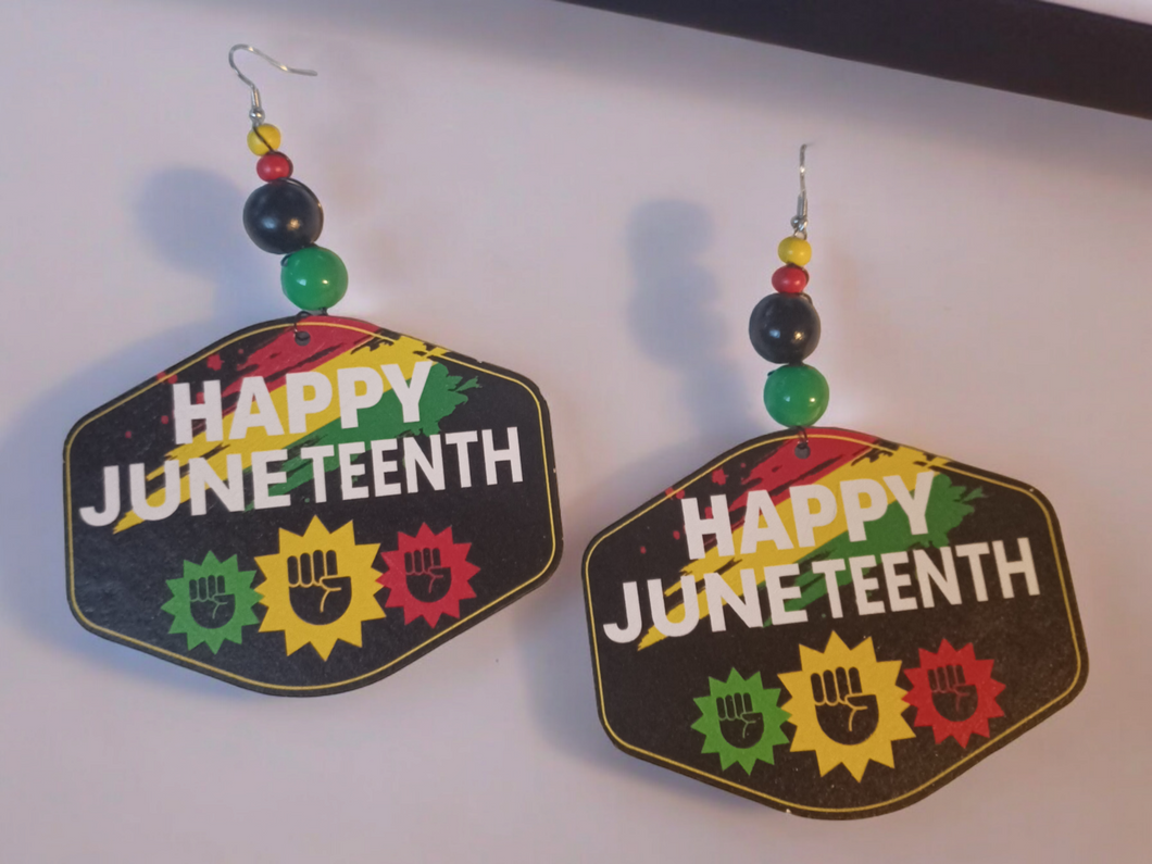 Handmade Wooden Juneteenth Earrings