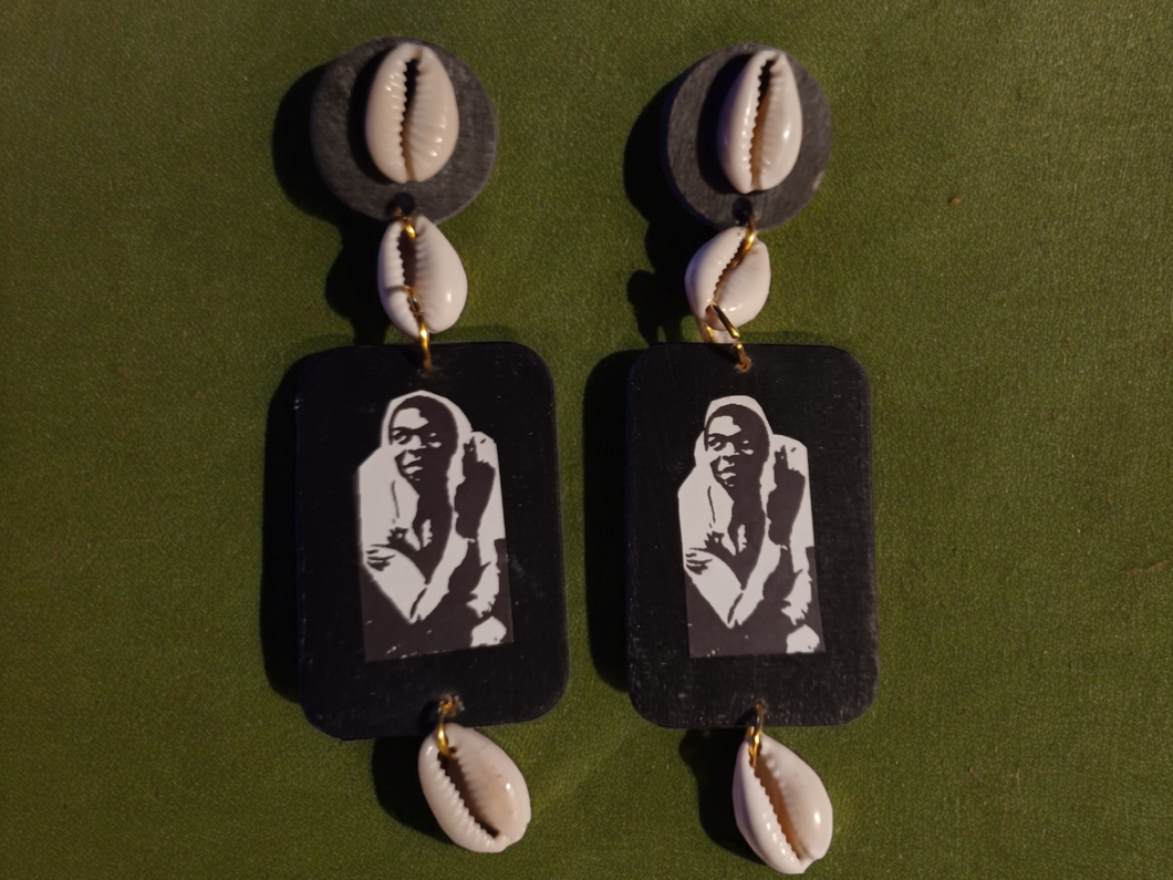 Clip on Fela Kuti Tribute Wooden Dangle Pop Art Earrings