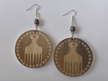 Load image into Gallery viewer, Afrocentric themed wooden Afro Comb Earrings
