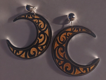 Load image into Gallery viewer, Wooden carved Crescent Moon Clip On earrings
