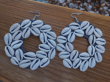 Load image into Gallery viewer, Handmade Extra large Abstract cowrie shell hoops
