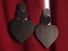 Load image into Gallery viewer, Handmade large wooden heart clip on earrings
