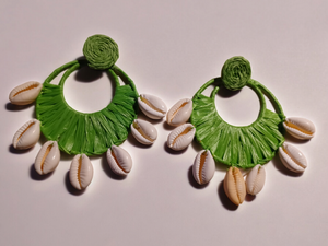 Handmade Raffia and Cowrie Shell Earrings